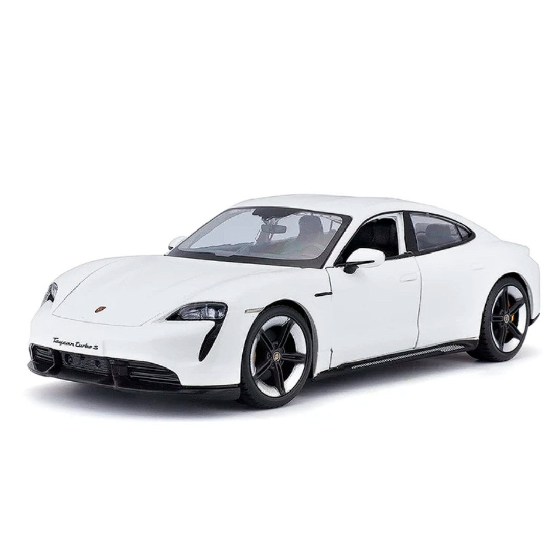 White Porsche Taycan Turbo S 1:24 Scale Die-Cast Car by Bburago